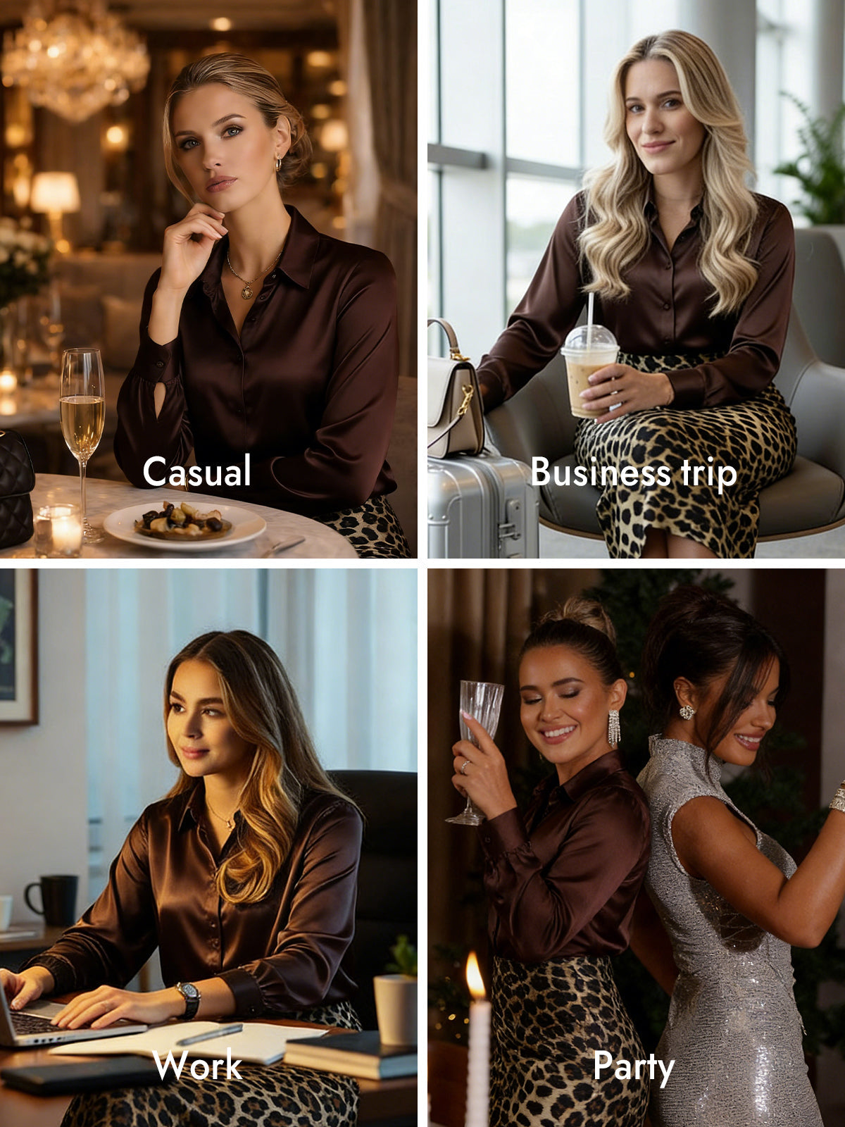 [Bitter Chocolate] SilkSilky-UK Silk Long Sleeve Collar Women's Shirt 011