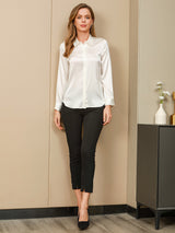 [White] SilkSilky-UK Long Sleeve Lapel Collar Women's Shirt 005