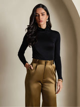 [Black] SilkSilky-UK Silk Jersey Long Sleeve Turtle Neck Women's T-Shirt 005