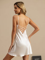 [White] SilkSilky-UK Spaghetti Strap V Neck Nightdress 001