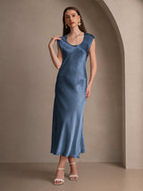 [Real Teal] SilkSilky-UK Cap Sleeve Dress 003