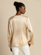 [Champagne] SilkSilky-UK 19Momme Stretch Silk Charmeuse Long Sleeve Women's Outerwear 002