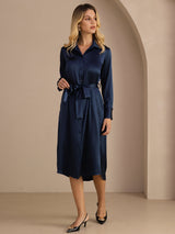 [Dark Blue] SilkSilky-UK Long Sleeve Lapel Collar Dress 007