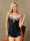 SilkSilky-UK Pure Silk Sleeveless V Neck Camisole Set Black 007