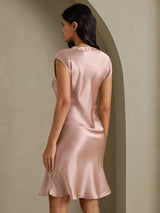 [Tuscany] SilkSilky-UK Cap Sleeve V Neck Dress 002
