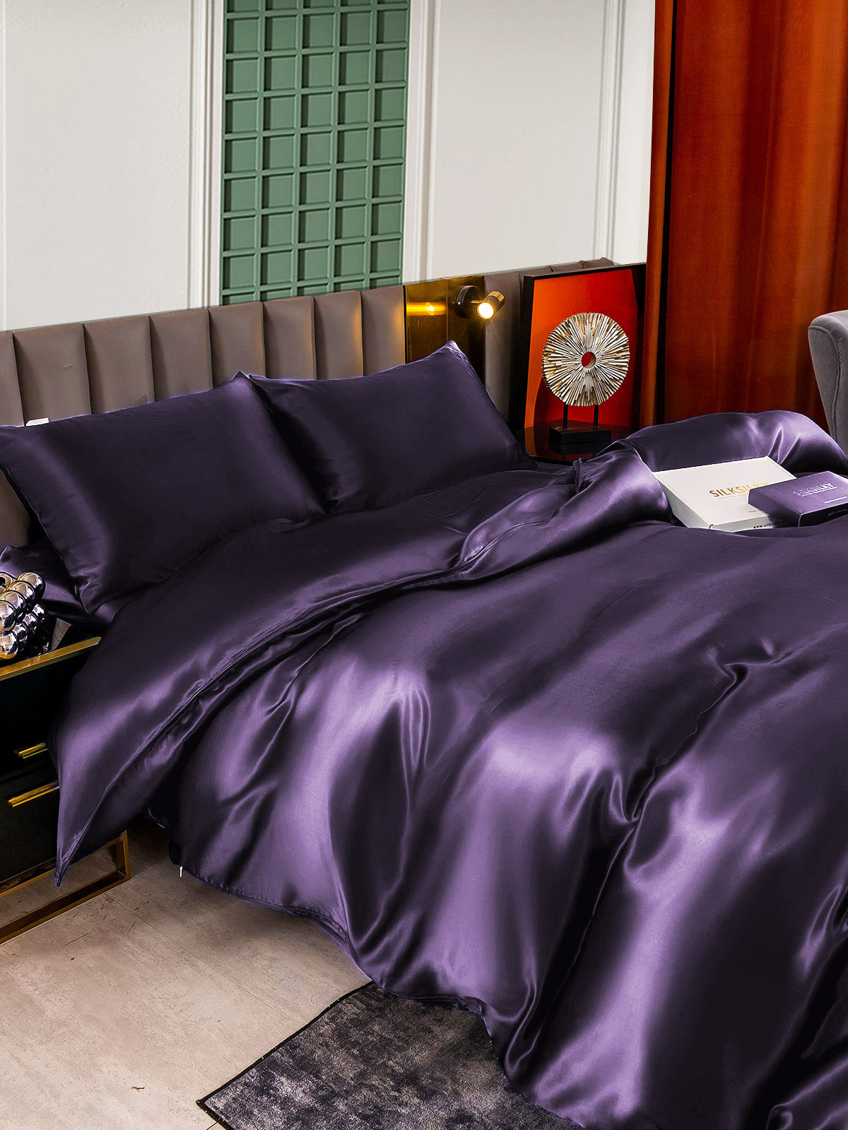 [Deep Purple] SilkSilky-UK 22Momme Pure Silk Bedding Set 006,