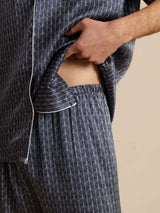 [Navy Ginkgo] SilkSilky-UK Short Sleeve Notch Collar Men's Pyjamas 008