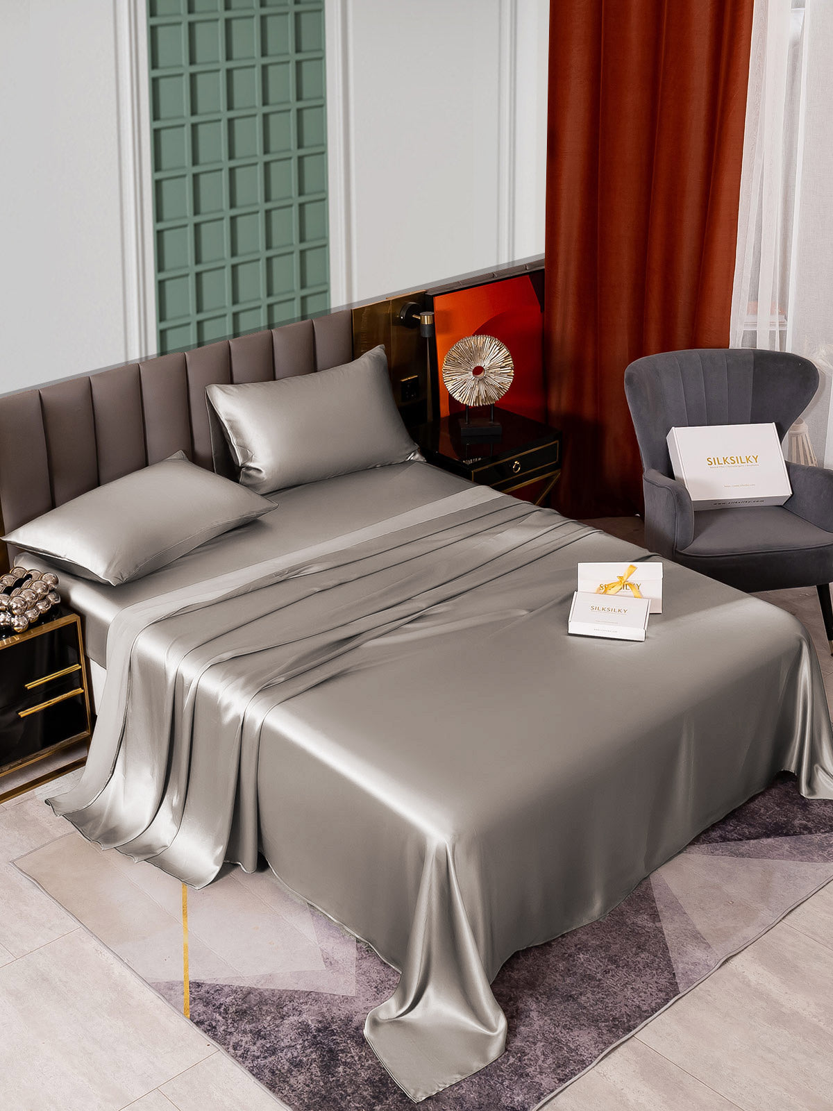 [Gray] SilkSilky-UK 25Momme Bed Linen Set 002