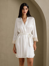[White] SilkSilky-UK 3/4 Sleeve Women's Dressing Gown 006