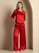 [Wine] SilkSilky-UK Half Sleeve Round Neck Women's Pyjamas 001