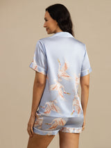 [Light Blue] SilkSilky-UK Short Sleeve Lapel Collar Women's Pyjamas 002