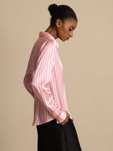 [Pink Stripe] SilkSilky-UK Long Sleeve Lapel Collar Women's Shirt 002