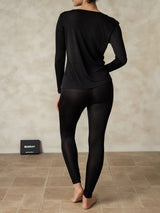 [Black] SilkSilky-UK Silk Jersey Long Sleeve Round Neck Women's Long Johns 002