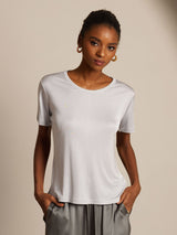 [Silver] SilkSilky-UK 100% Silk Jersey Short Sleeve Round Neck Women's T-Shirt 001