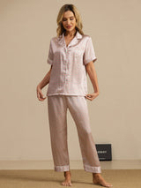 [Pink Heart Geo] SilkSilky-UK Short Sleeve Lapel Collar Women's Pyjamas 005