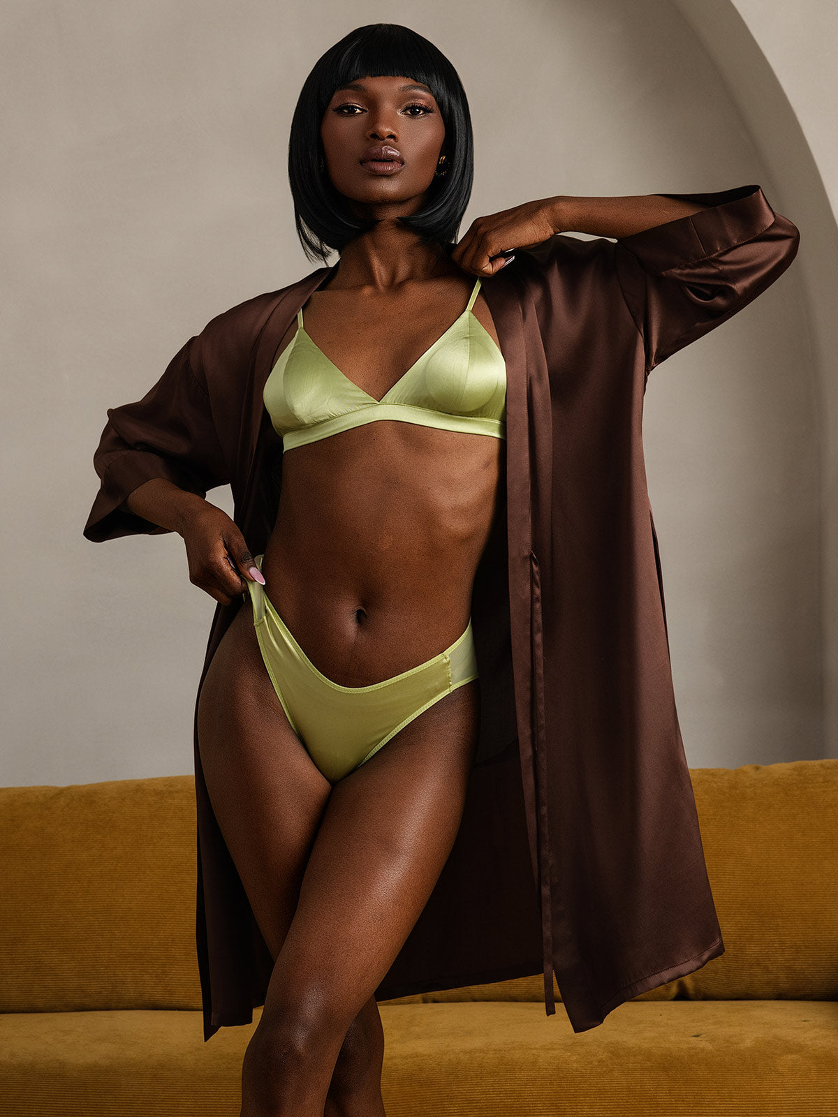[Coffee] SilkSilky-UK Pure Silk Womens Robe 003