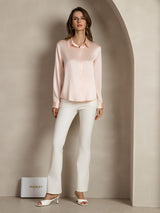 [Light Pink] SilkSilky-UK Long Sleeve Lapel Collar Women's Shirt 006