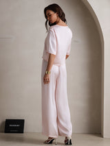 [Pink] SilkSilky-UK Half Sleeve Round Neck Women's Pyjamas 002