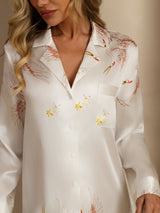 [White] SilkSilky-UK 19Momme Long Sleeve Notch Collar Nightshirt 004