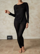 [Black] SilkSilky-UK Silk Jersey Long Sleeve Round Neck Women's Long Johns 003