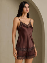 [Brown] SilkSilky-UK Spaghetti Strap V Neck Camisole Set 001