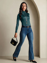 [Dark Green] SilkSilky-UK Silk Jersey Long Sleeve Turtle Neck Women's T-Shirt 006