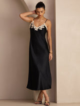 [Black] SilkSilky-UK Spaghetti Strap V Neck Dress 006