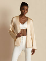 [Champagne] SilkSilky-UK 19Momme Stretch Silk Charmeuse Long Sleeve Women's Outerwear 007