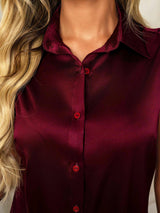 [Dark Red] SilkSilky-UK Sleeveless Lapel Collar Women's Shirt 004