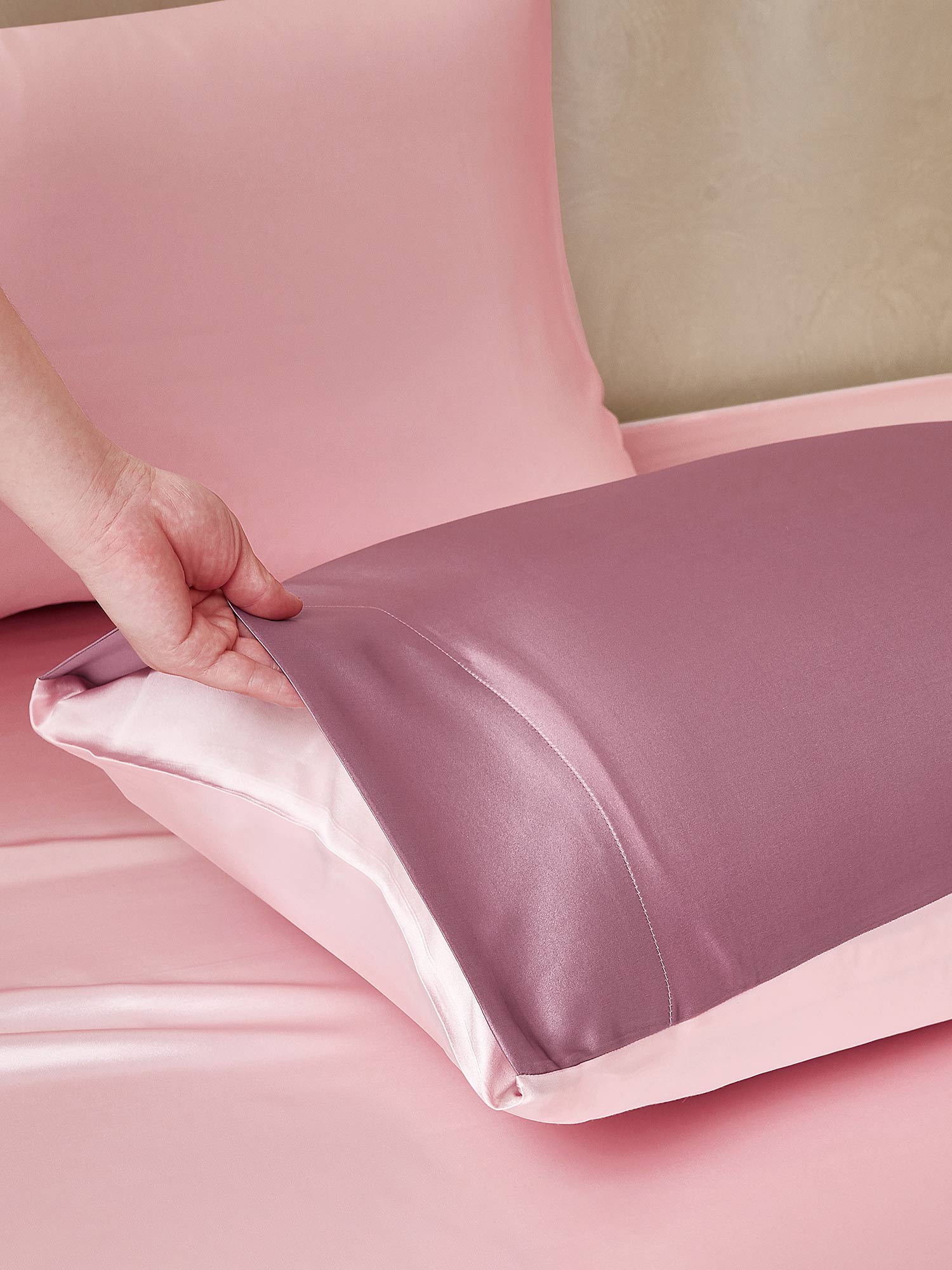[PaleMauve+LightPink] SilkSilky-UK 19Momme Pure Silk Bedding Set 005,