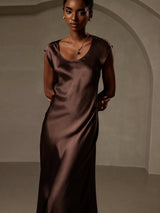 [Coffee] SilkSilky-UK Cap Sleeve Dress 004