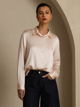 [Light Pink] SilkSilky-UK Long Sleeve Lapel Collar Women's Shirt 007