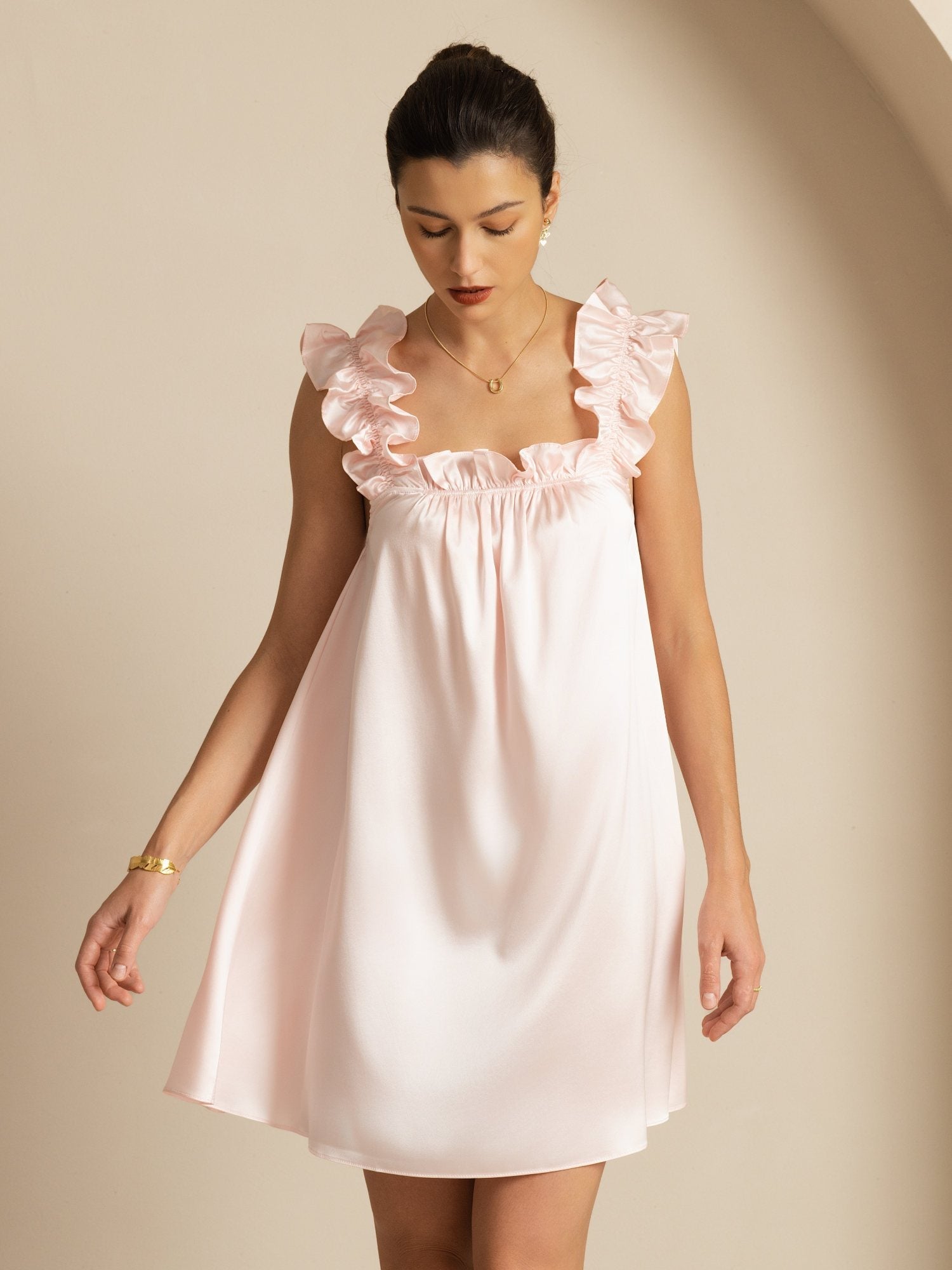 [Pink] SilkSilky-UK Sleeveless Square Neck Nightdress 001