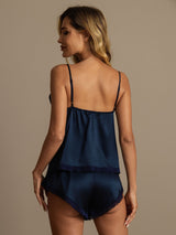 [Dark Blue] SilkSilky-UK Spaghetti Strap V Neck Camisole Set 002
