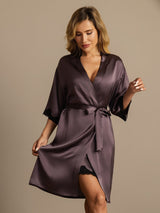 [Purple Gray] SilkSilky-UK Half Sleeve Women's Dressing Gown 001
