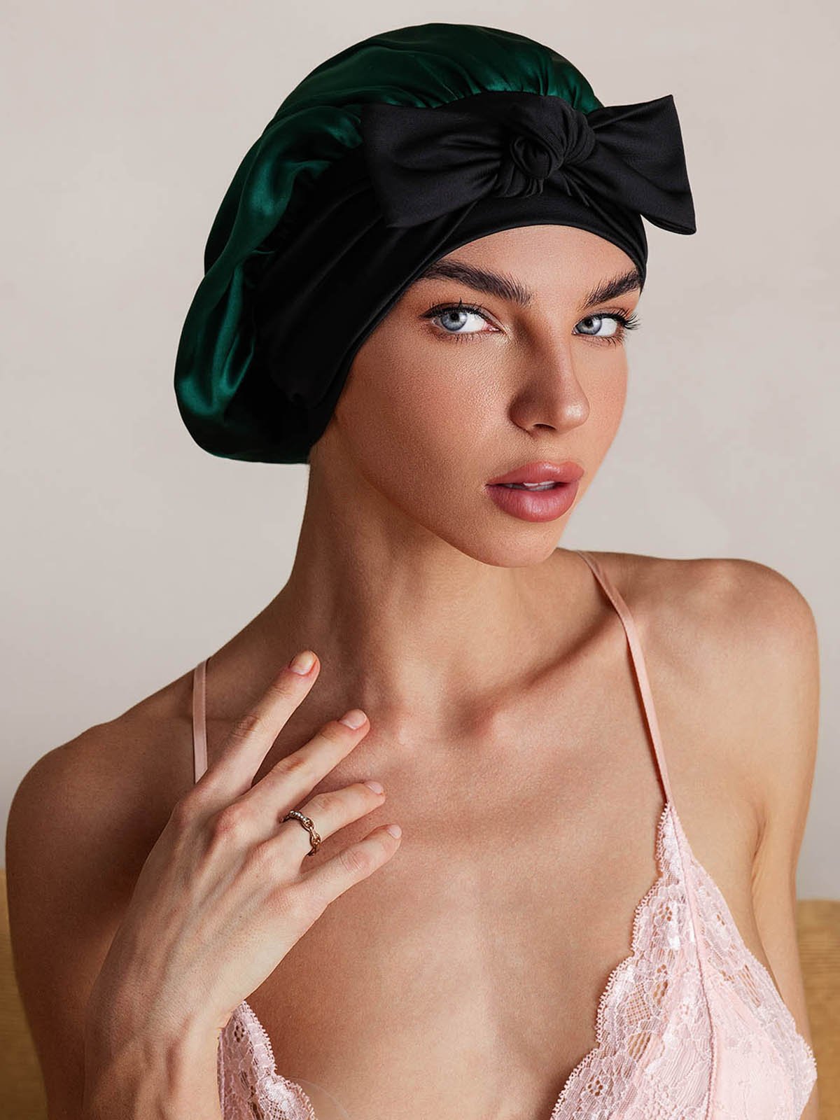 [Dark Green] SilkSilky-UK Pure Silk Sleep Cap 004
