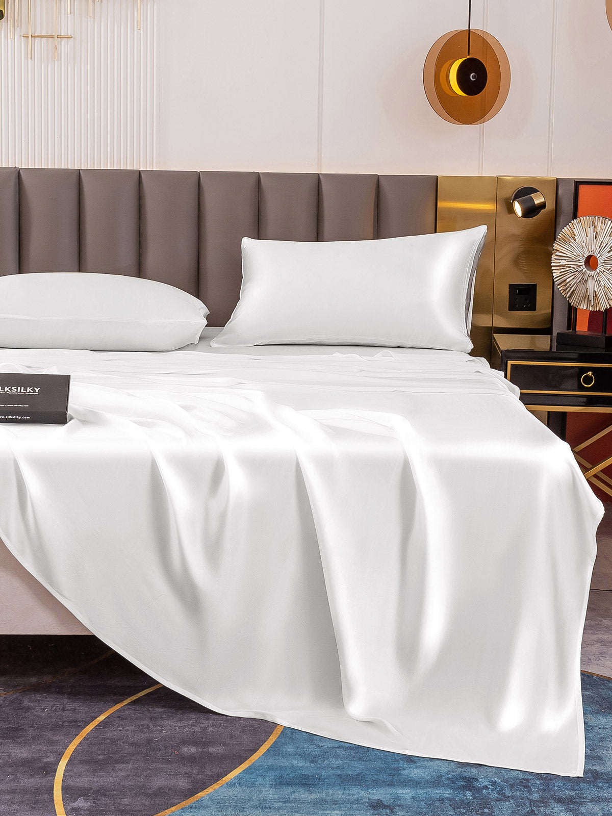 [White] SilkSilky-UK 19Momme Pure Silk Bedding Set 006