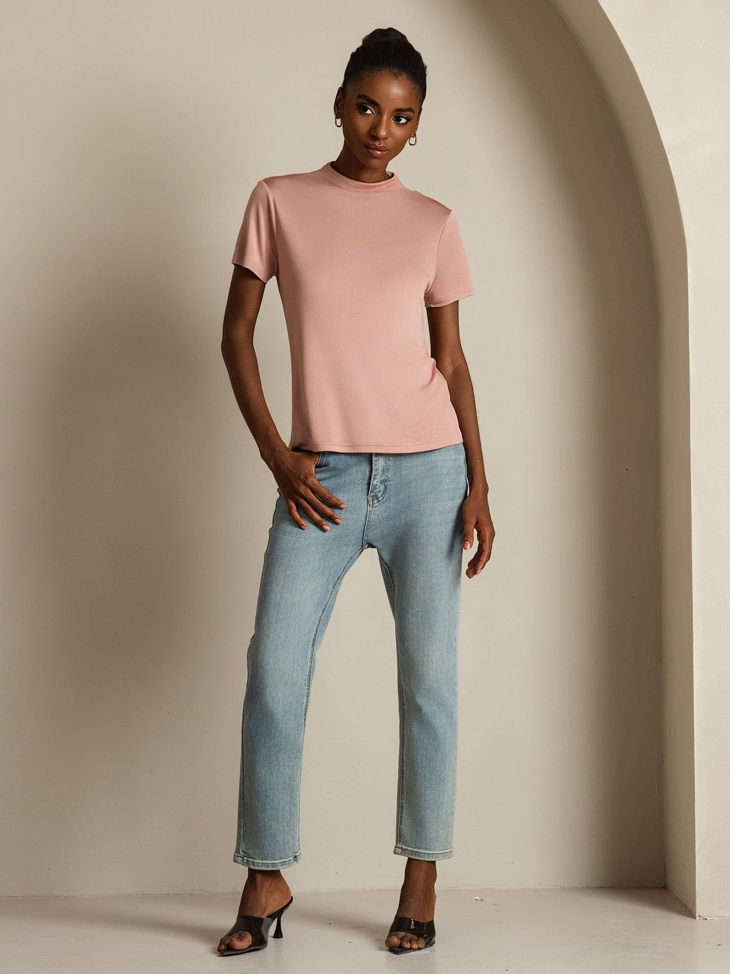 [Pink] SilkSilky-UK Pure Silk Collar Women's T-Shirt 007