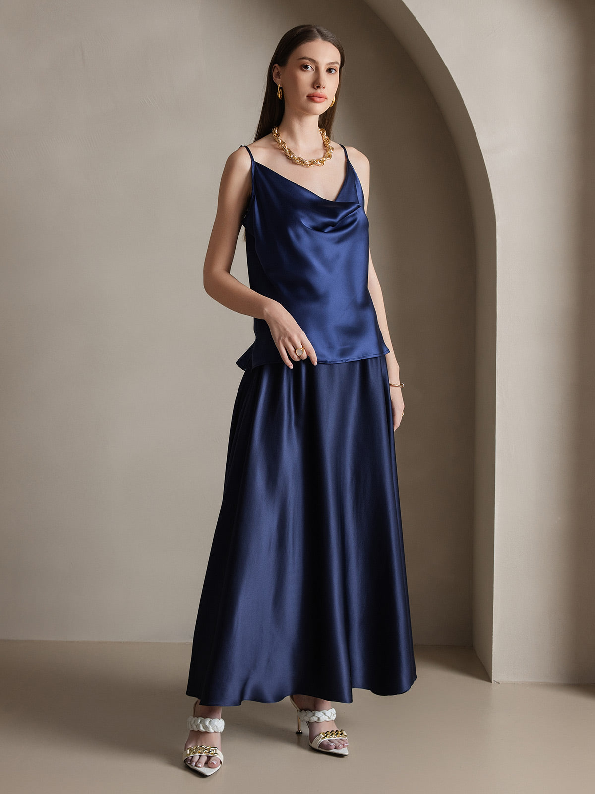 [Dark Blue] SilkSilky-UK 19Momme Silk Skirt 004