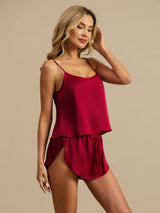 [Wine] SilkSilky-UK Spaghetti Strap Camisole Set 001