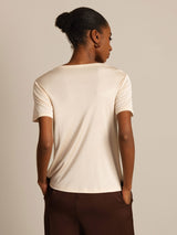 [Beige] SilkSilky-UK 100% Silk Jersey Short Sleeve Round Neck Women's T-Shirt 002