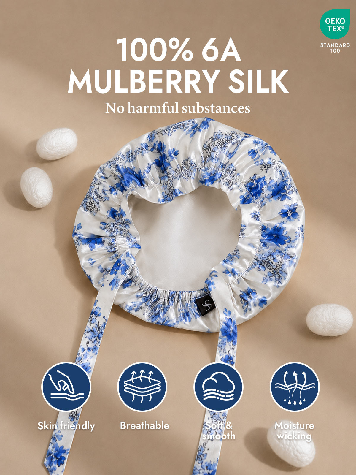 [Blue and White Porcelain] SilkSilky-UK Sleep Cap 002