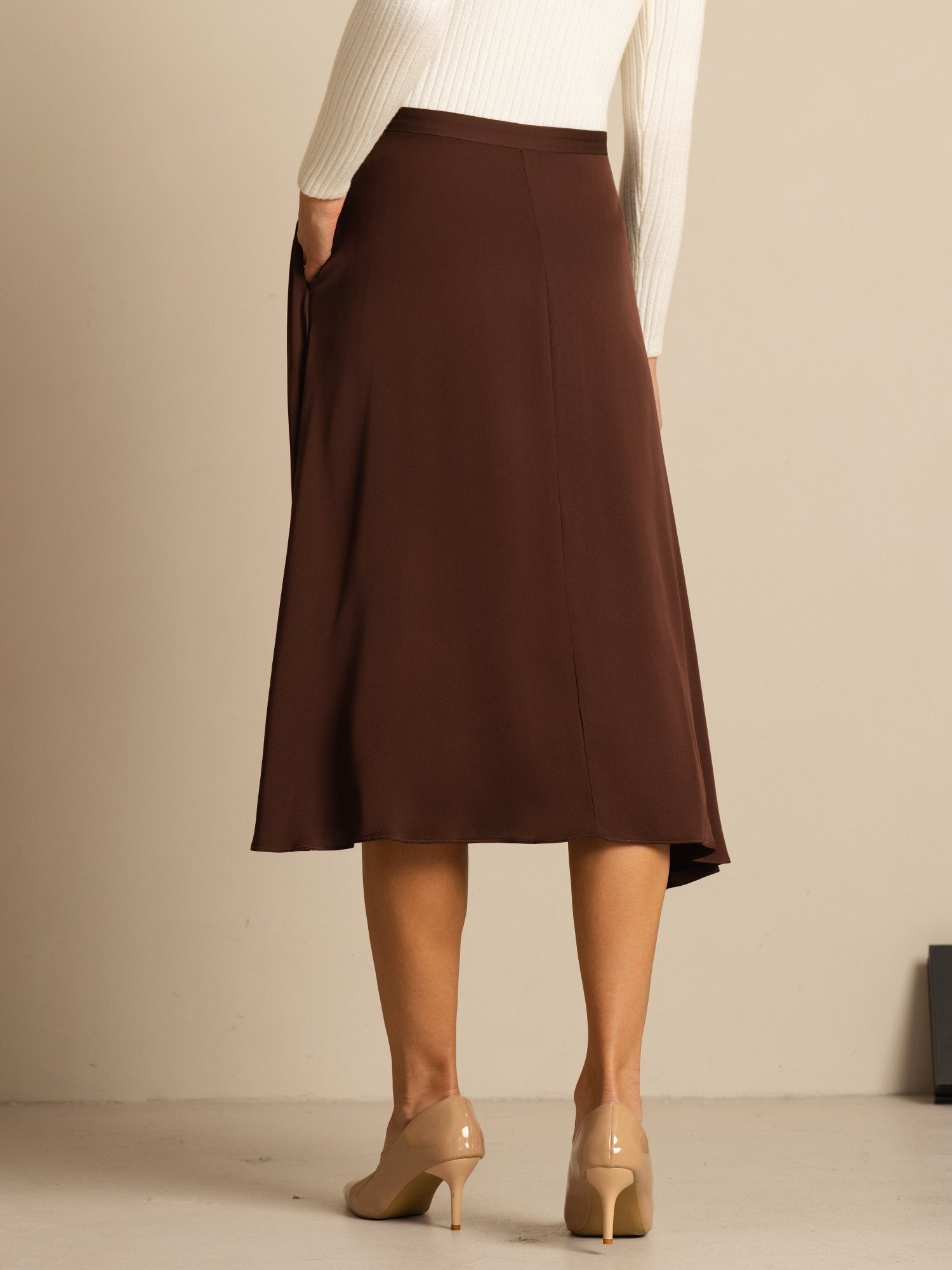 [Bitter Chocolate] SilkSilky-UK 19Momme Stretch Silk Double Georgette Skirt 002
