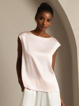 [Pink] SilkSilky-UK Cap Sleeve Round Neck Women's T-Shirt 001