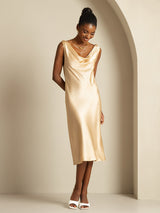 [Champagne] SilkSilky-UK Sleeveless Cowl Neck Dress 006