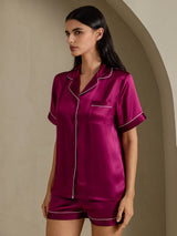 [Fuchsia] SilkSilky-UK Short Sleeve Lapel Collar Women's Pyjamas 007