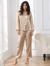 [Champagne Gold] SilkSilky-UK Long Sleeve Lapel Collar Women's Pyjamas 005