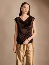 [Bitter Chocolate] SilkSilky-UK Cap Sleeve Cowl Neck Women's T-Shirt 001