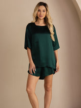 [Dark Green] SilkSilky-UK Short Sleeve Round Neck Women's Pyjamas 003