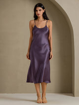 [Purple Gray] SilkSilky-UK Spaghetti Strap V Neck Dress 001